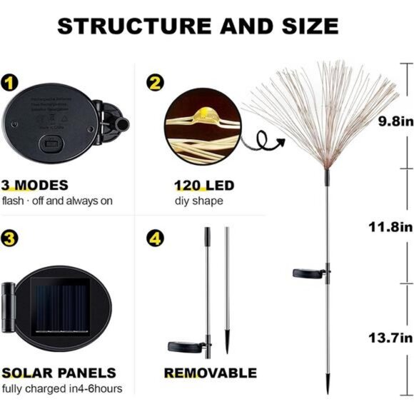 4 PCS Solar Firework Light, Outdoor Solar Garden Decorative Lights 120 LED - Picture 2 of 7